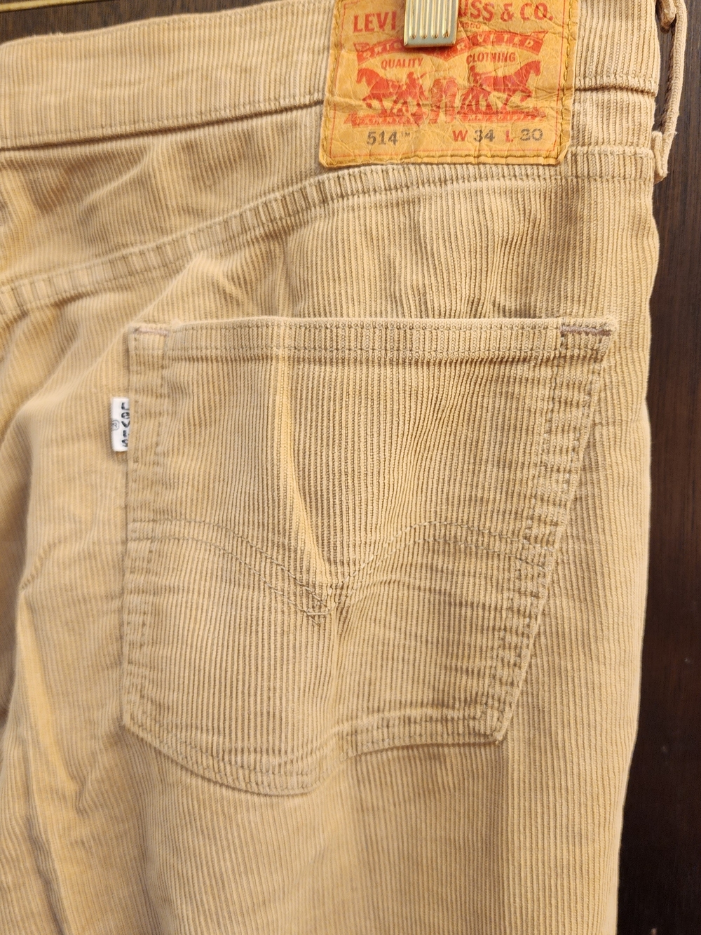 Levi's 514 Men's Straight Fit Corduroy Pants Tan Tan Beige 34x30 Very Good